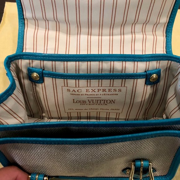 Louis Vuitton Limited Edition Trianon Canvas Turquoise Ostrich Sac Express PM Ba - Picture 5 of 6